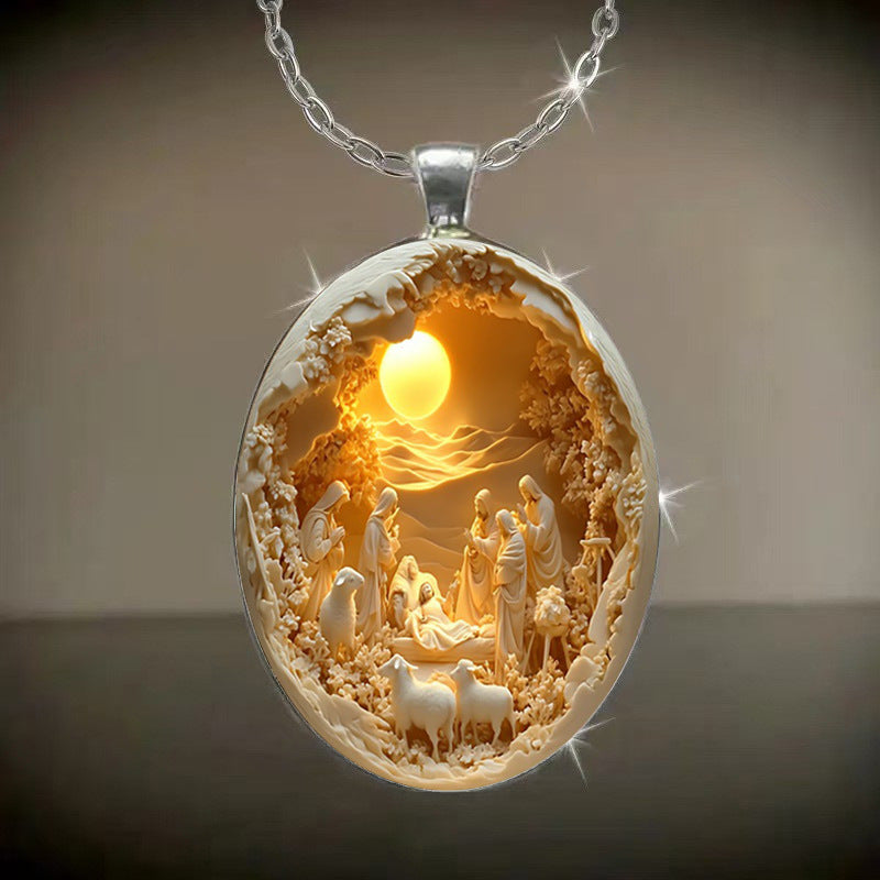 Wholesale Elegant Compound Oval Glass Alloy Pendant Necklace