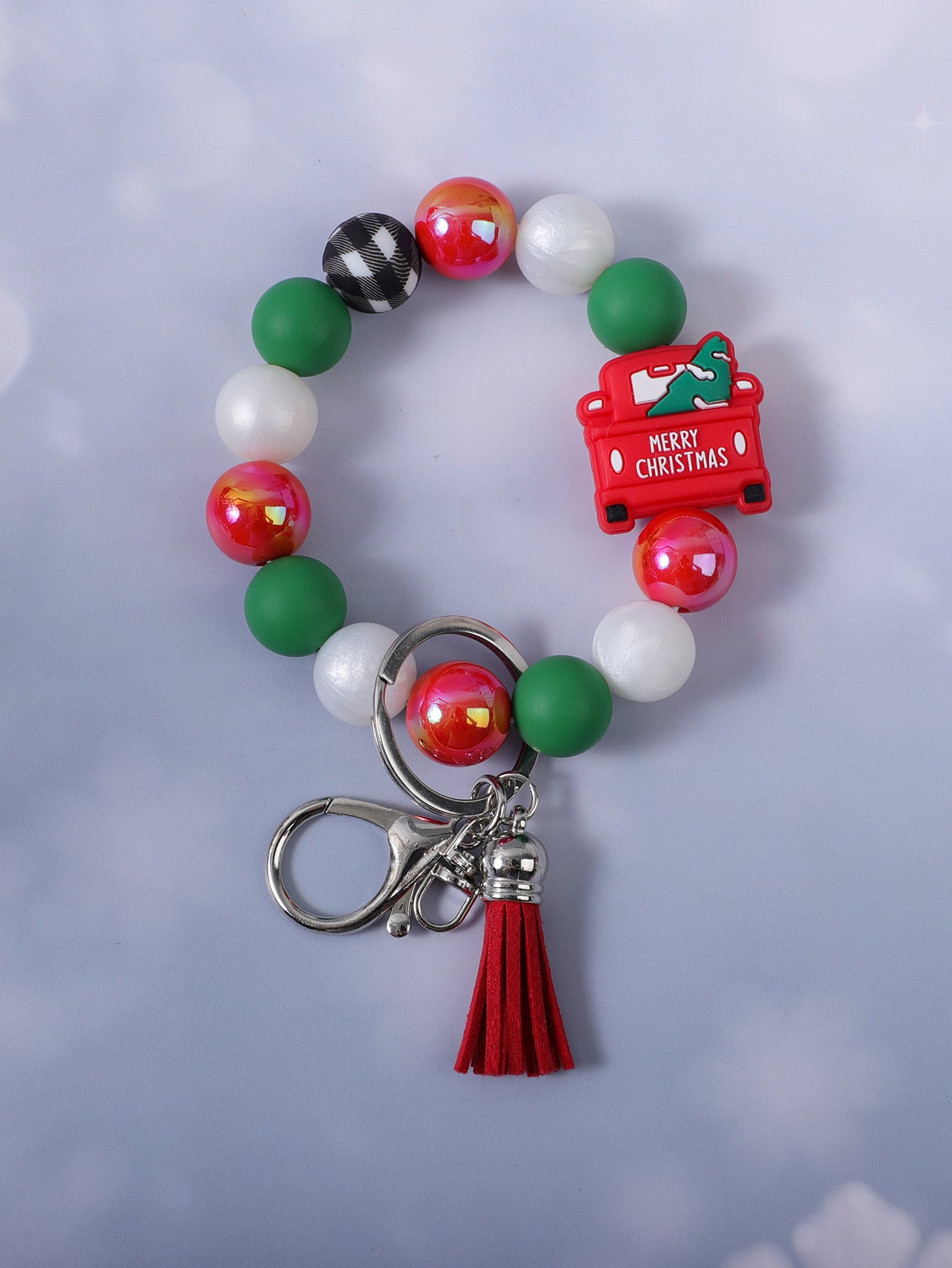 Wholesale Christmas Cute Santa Hat Old Man Silicone Beaded Keychain ACC-KC-JiuYa020