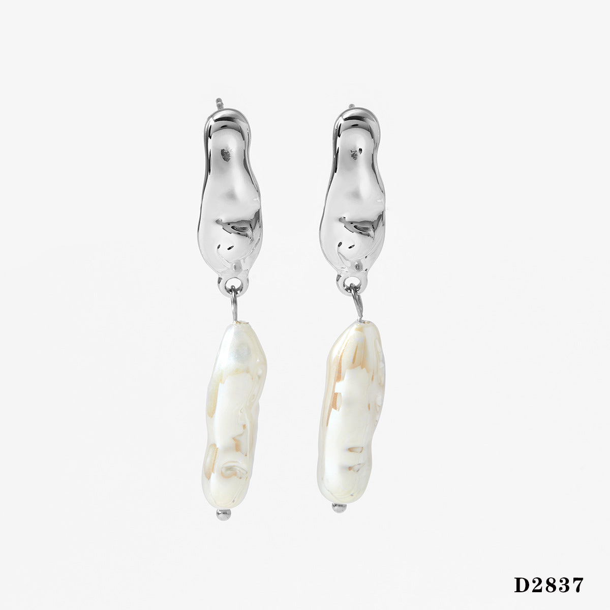 Wholesale Stainless steel Long Baroque Alien  Pearl Pendant Earrings