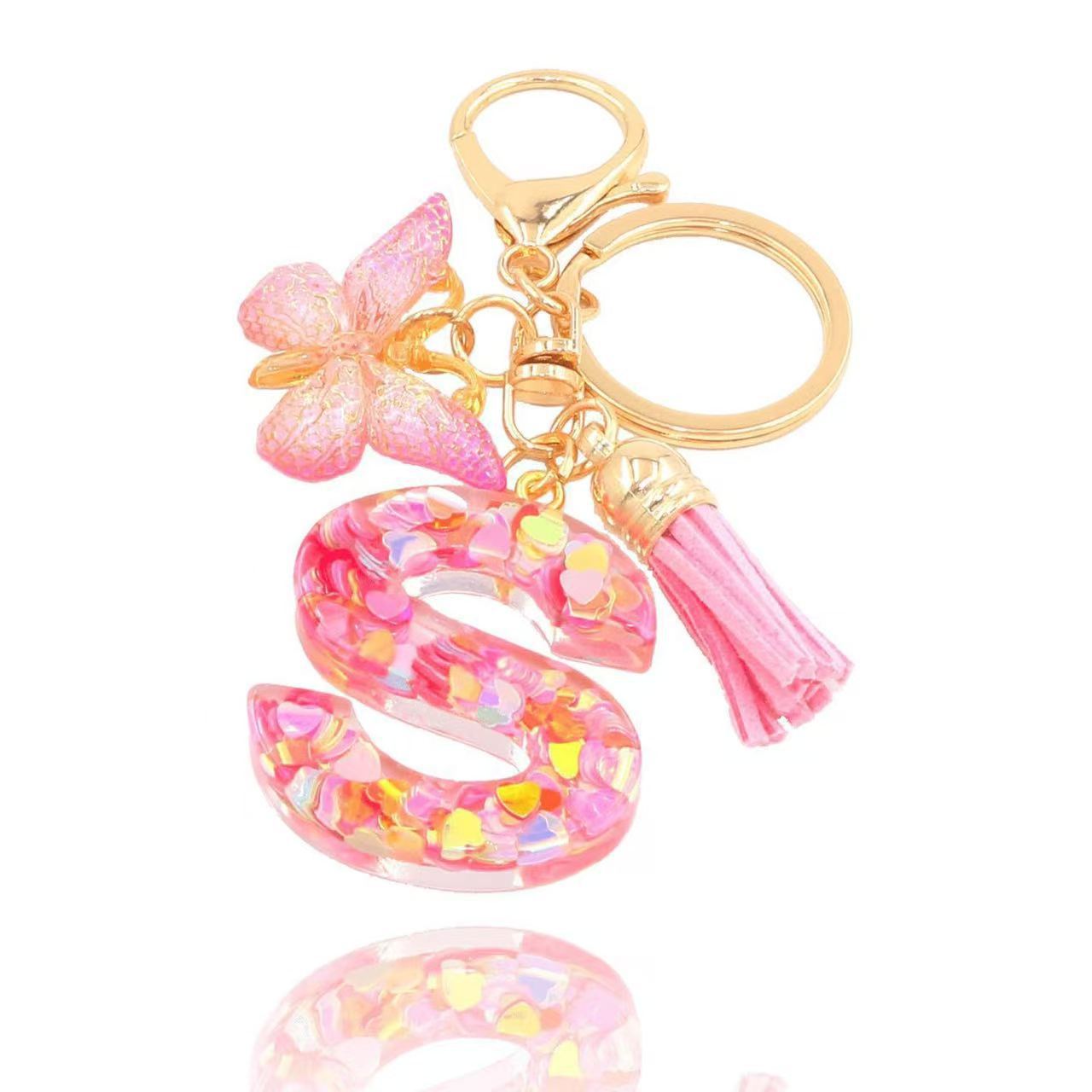 Wholesale Trendy Cute 26 Piece Alphabet Initial Keychain Set With Tassel Butterfly Pendant Bag Charm Gift