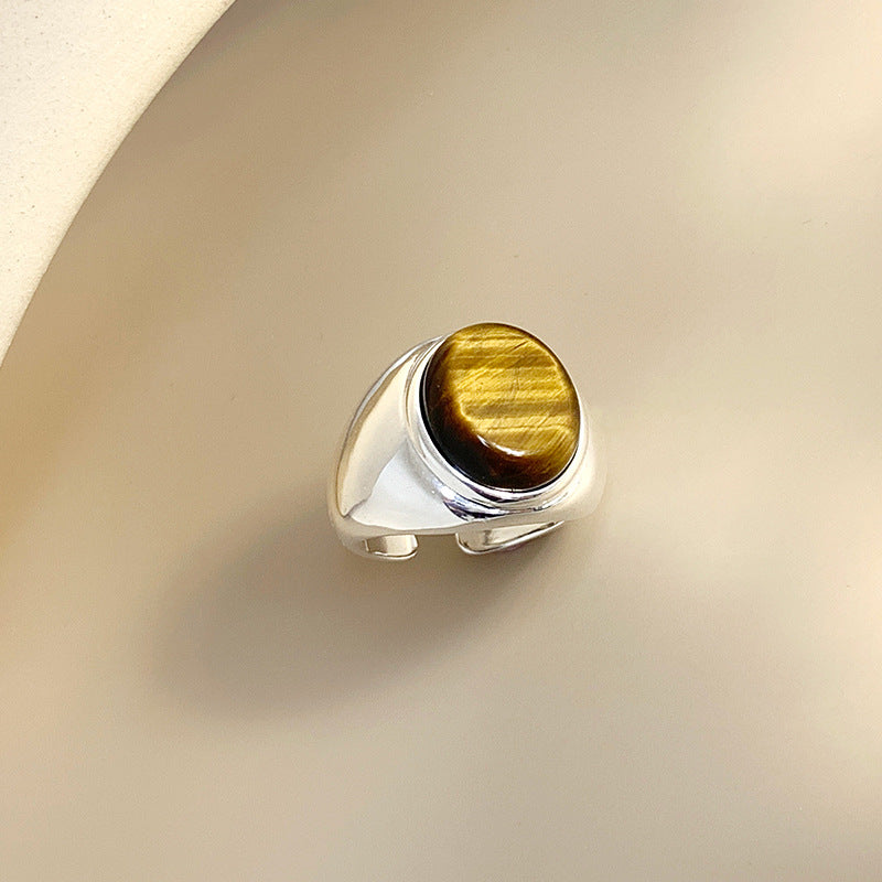 Wholesale  S925 Sterling Silver Ring  Retro Tiger Eye Opening Ring