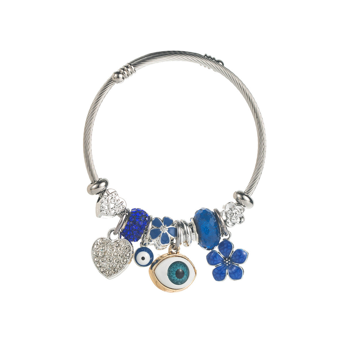 Wholesale Fashion Blue Evil Eye Beaded Charm Bracelet For Women DIY Heart Flower Pendant Jewelry Accessory European Style Great For Resale