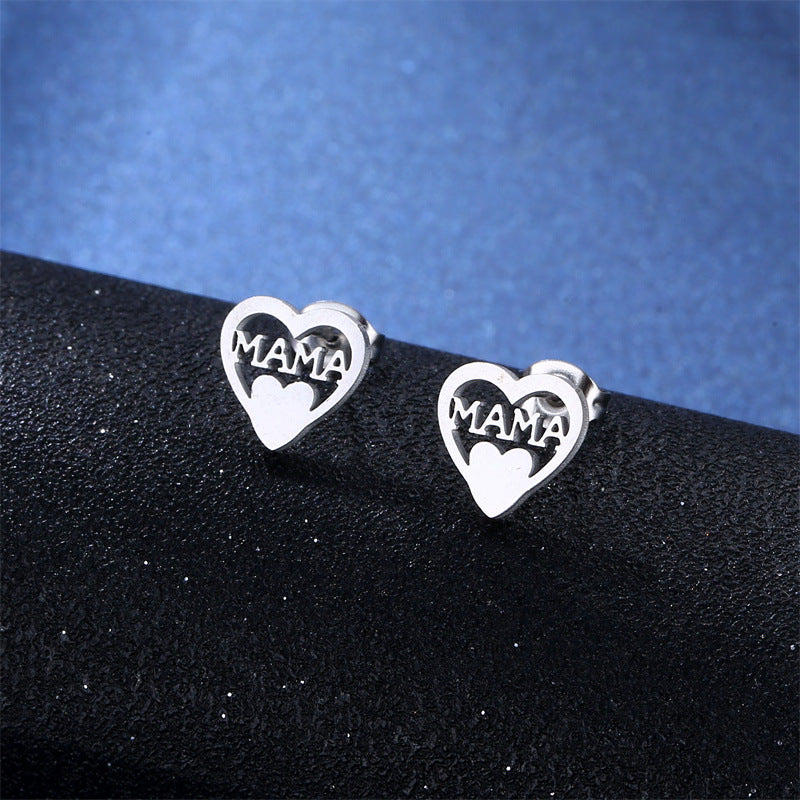 Wholesale MAMA Stainless Steel Earrings Necklace Set Mother's Day ACC-ES-MinM027