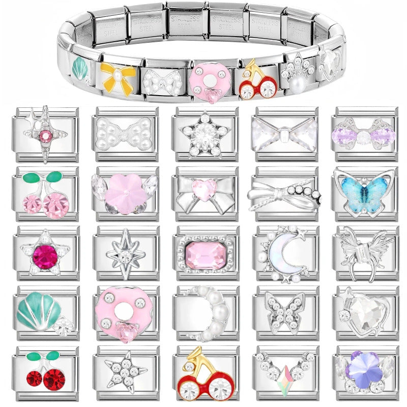 Wholesale Trendy Bowknot Love Heart Modular Bracelet Watch Strap Titanium Steel Dripping Oil Gift for Couples Resale