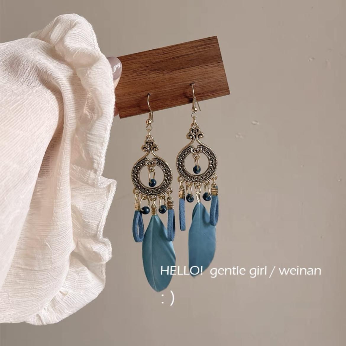 Wholesale Retro Ethnic Tassel Feather Ear Clips Party Fashion Accessory Boutique Resale