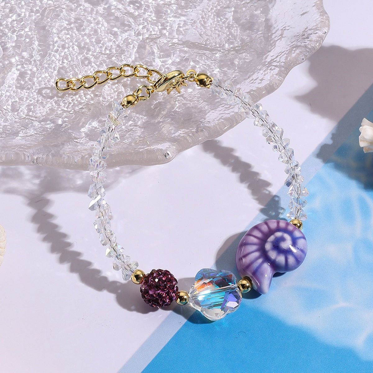 Wholesale Purple Ocean Themed Ceramic Bead Bracelet Conch Turtle Starfish Pendant Sweet Girly Jewelry Gift Boutique Resale