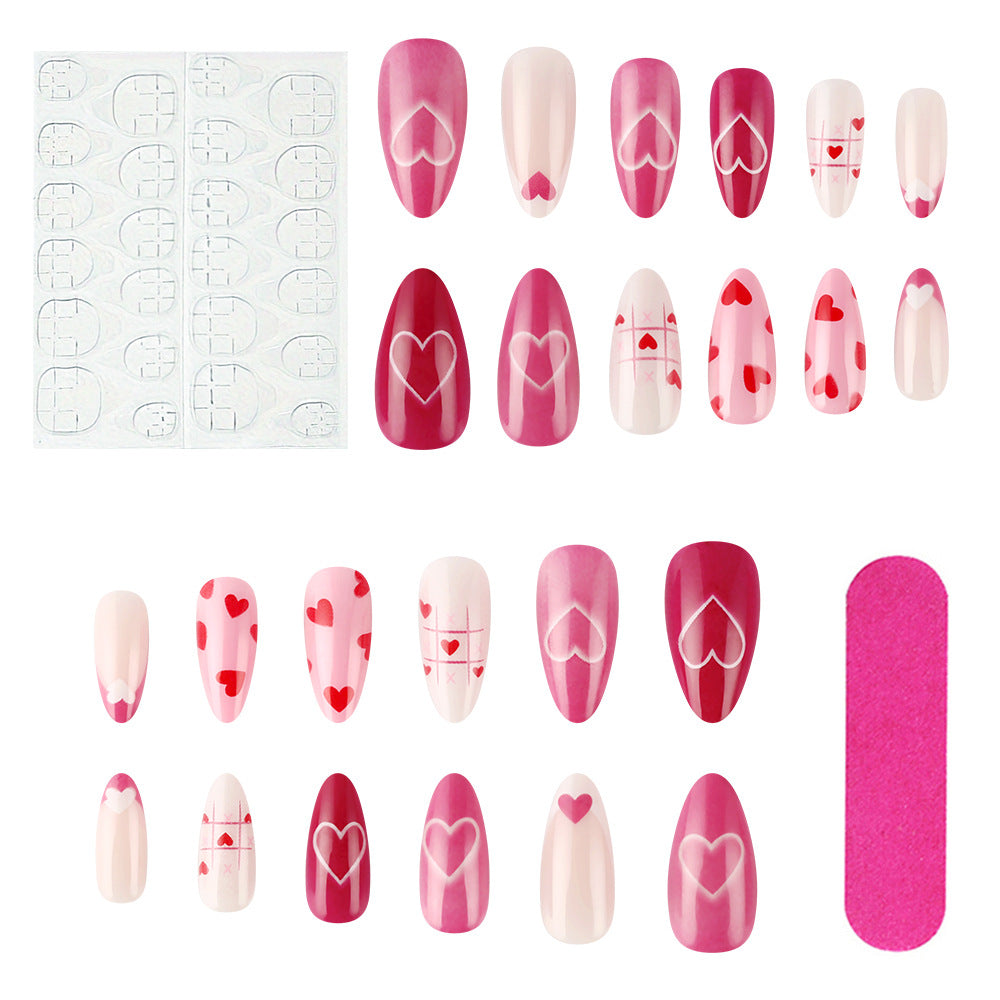 Wholesale 24 Pieces/box Valentine's Day Glossy Pink Love Nails Kits Nail Stickers ACC-NS-MiKe033