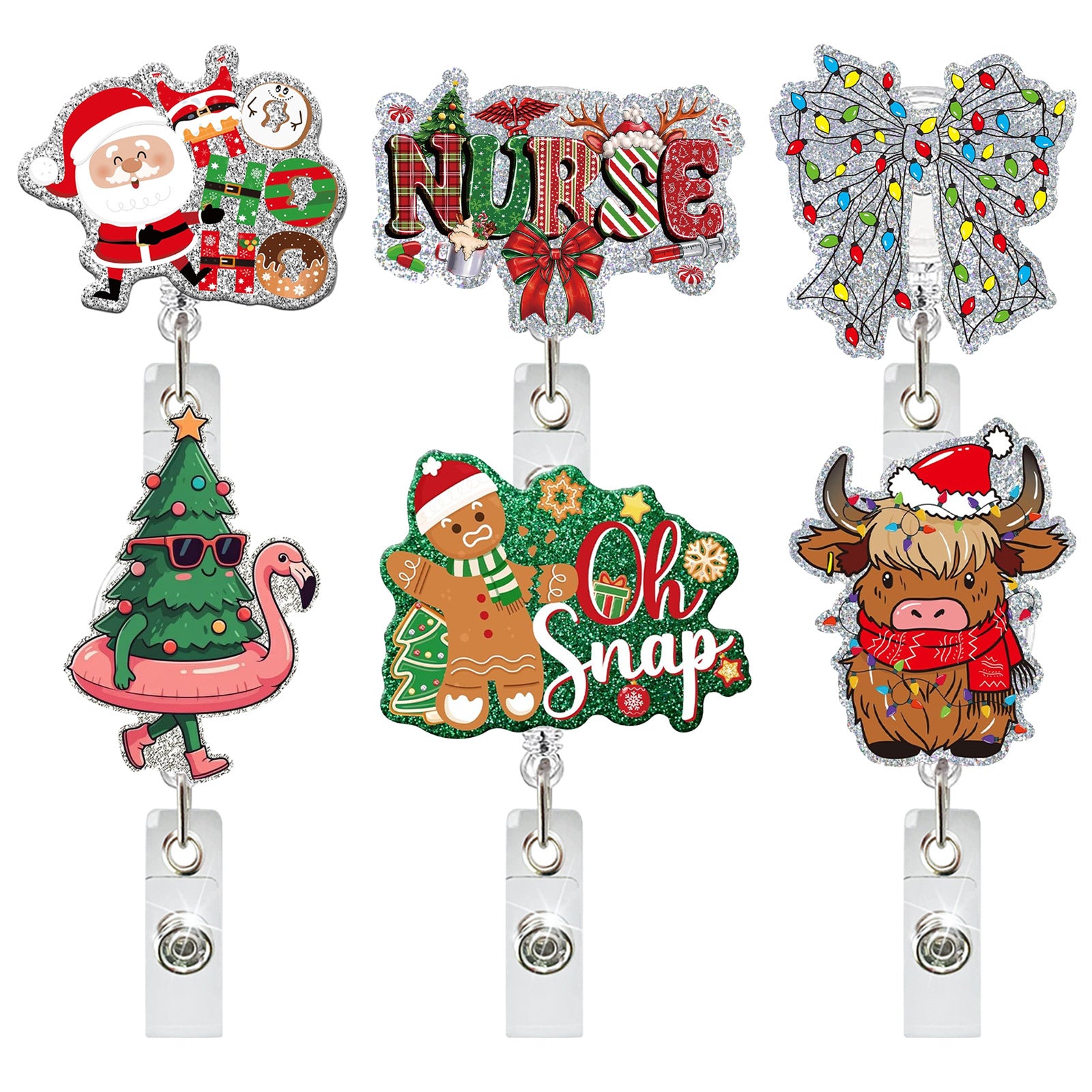 Wholesale Christmas-Themed Fun Acrylic Medical Badge Reel with Retractable Clip ID Holder Office Accessory Gift