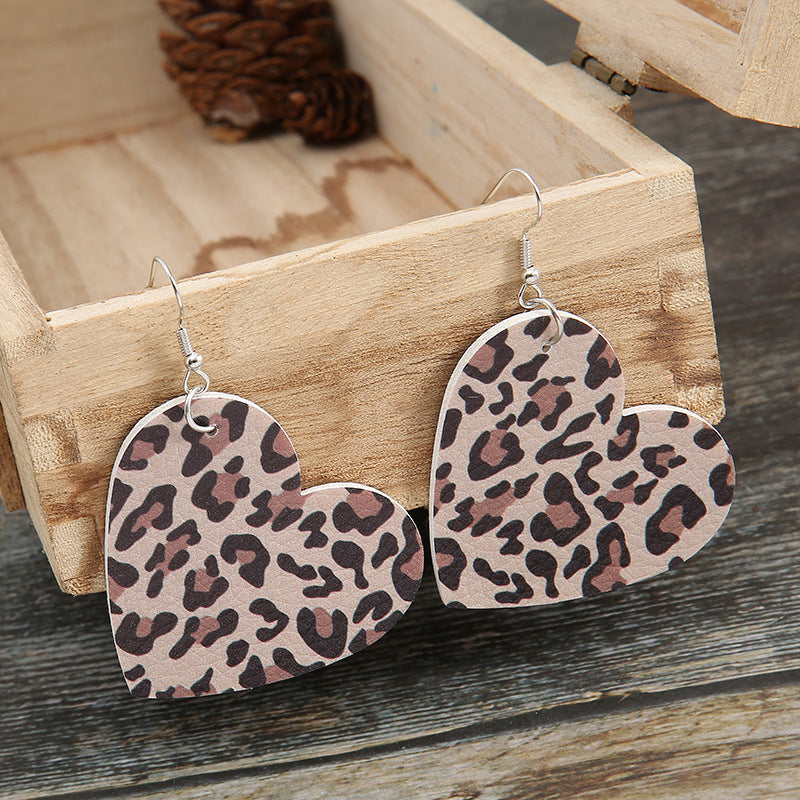 Wholesale Valentine's Day Love Leather Earrings Creative Heart-shaped Double-sided Leopard Print Pu Earrings