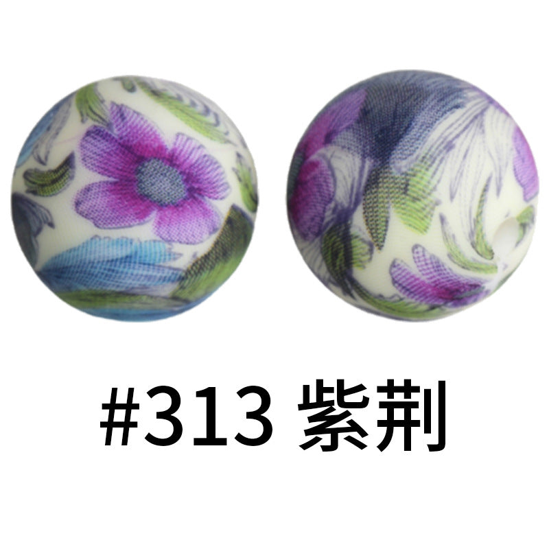 Wholesale 50pcs Western Style Leopard Skull Color Aztec Printed Silicone Balls Beads ACC-BDS-HeSheng005