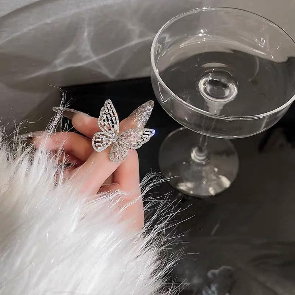 Wholesale Butterfly Rhinestone Adjustable Ring Fashion Cocktail Jewelry Gift for Women Boutique Resale