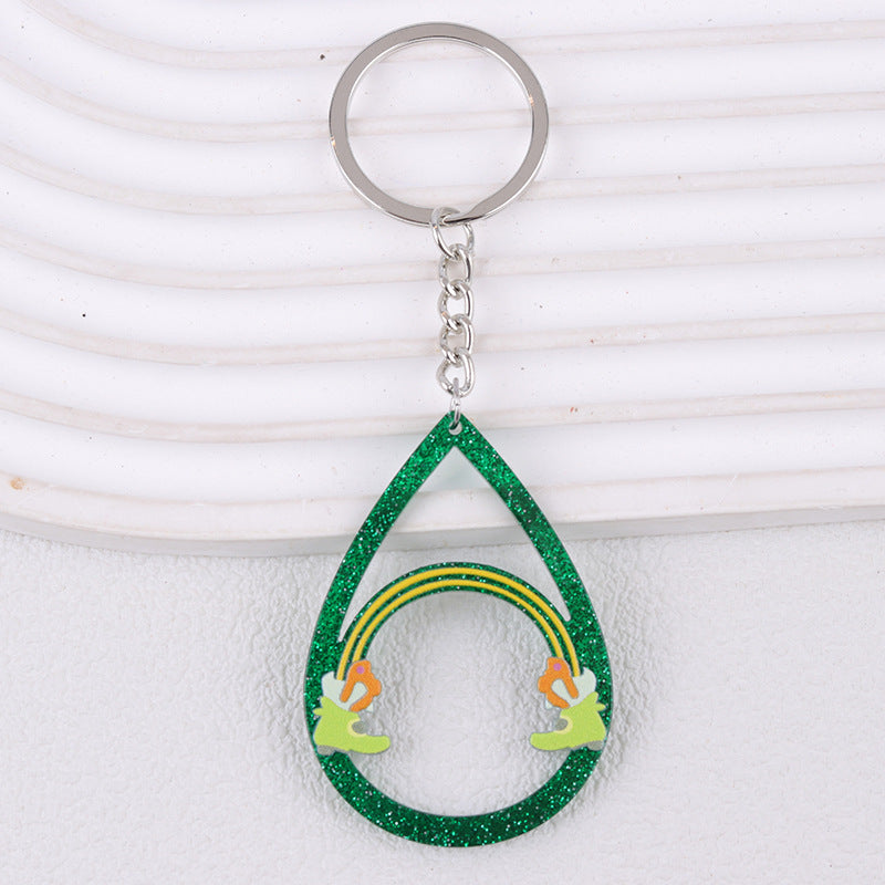 Wholesale St.Patrick Fine Flash Clover Acrylic Creative Hollow Water Drop Hanging Jewelry Keychain