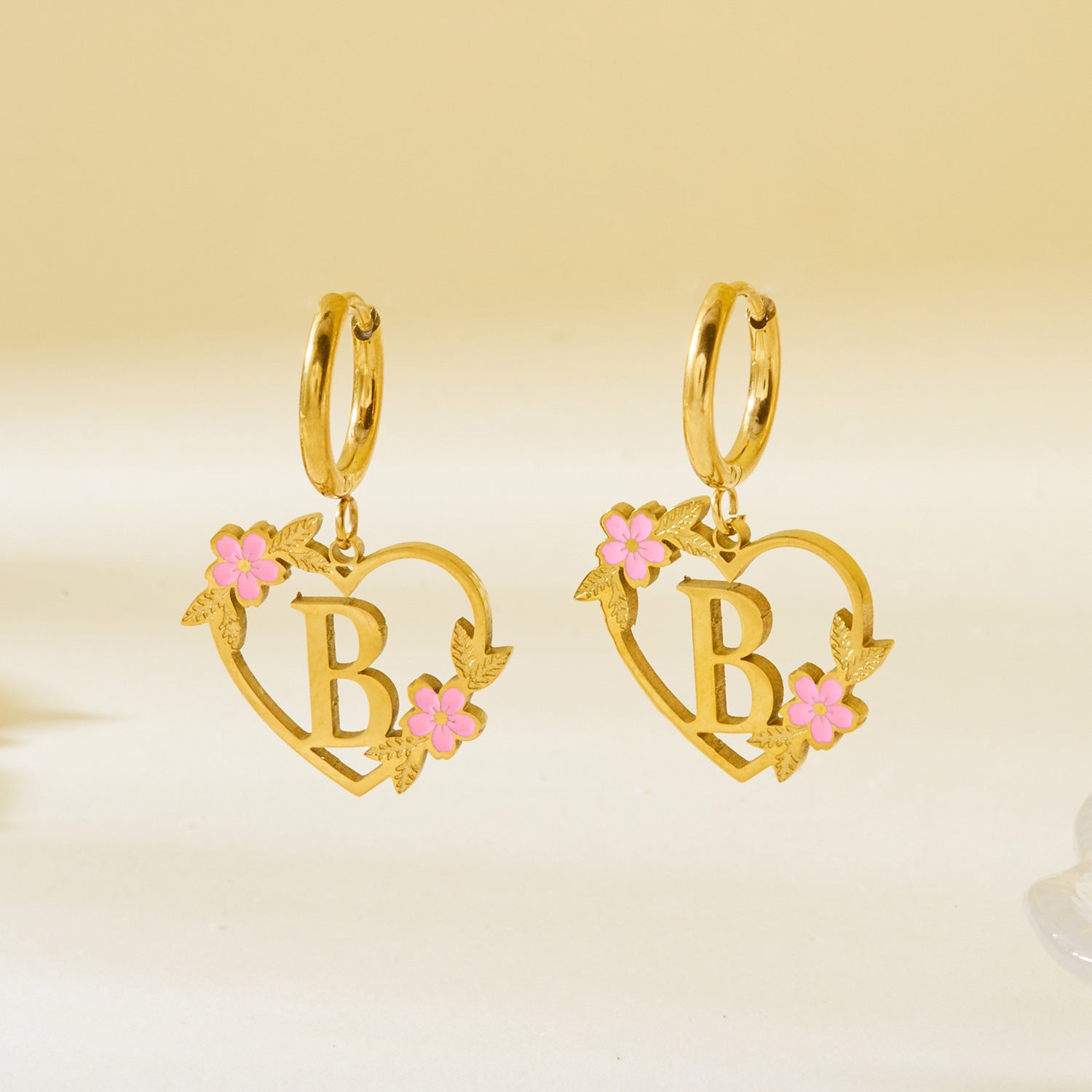 Wholesale  Stainless Steel Heart Letter Earrings