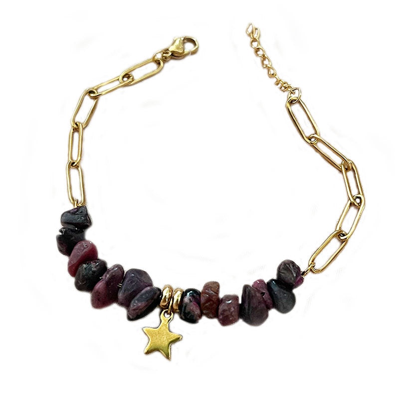 Wholesale natural stone gravel five-pointed star  stainless steel bracelet