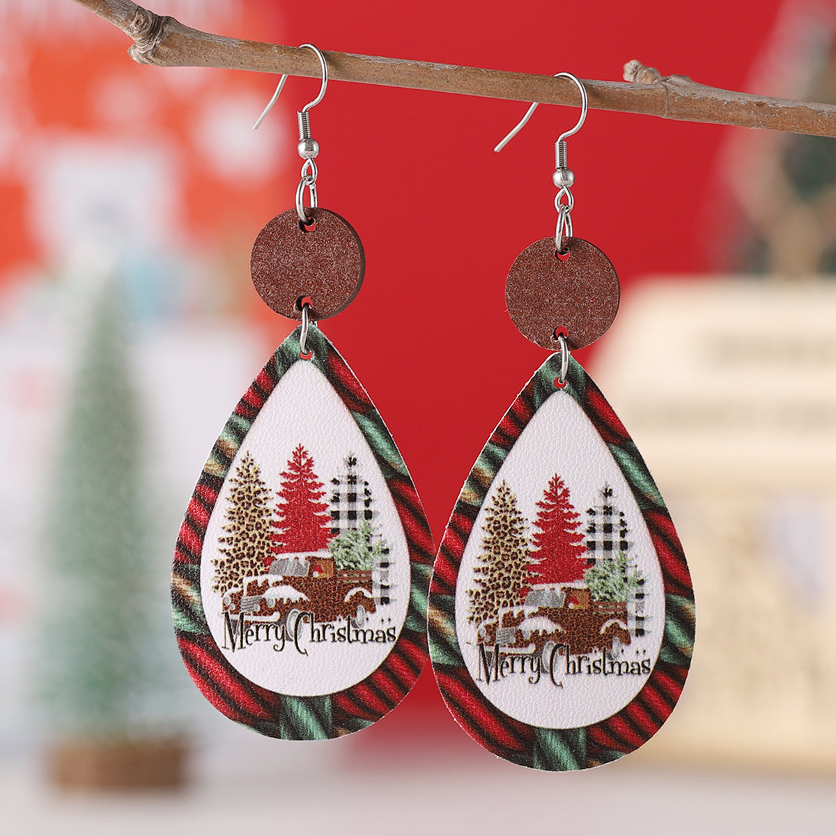 Wholesale Christmas Leopard Plaid Water Drop ing Pendant Earrings