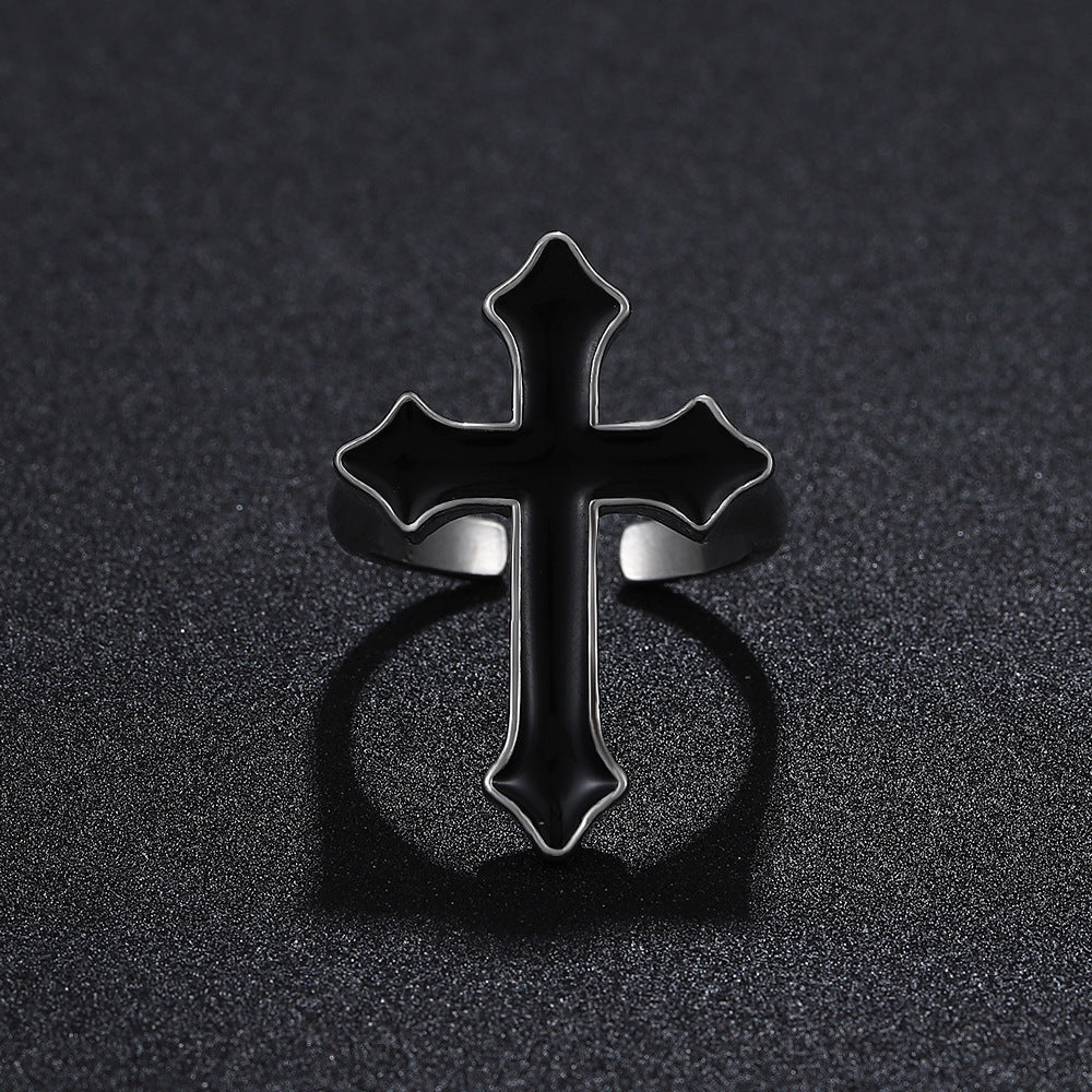 Wholesale Vintage Black Large Cross Open Ring