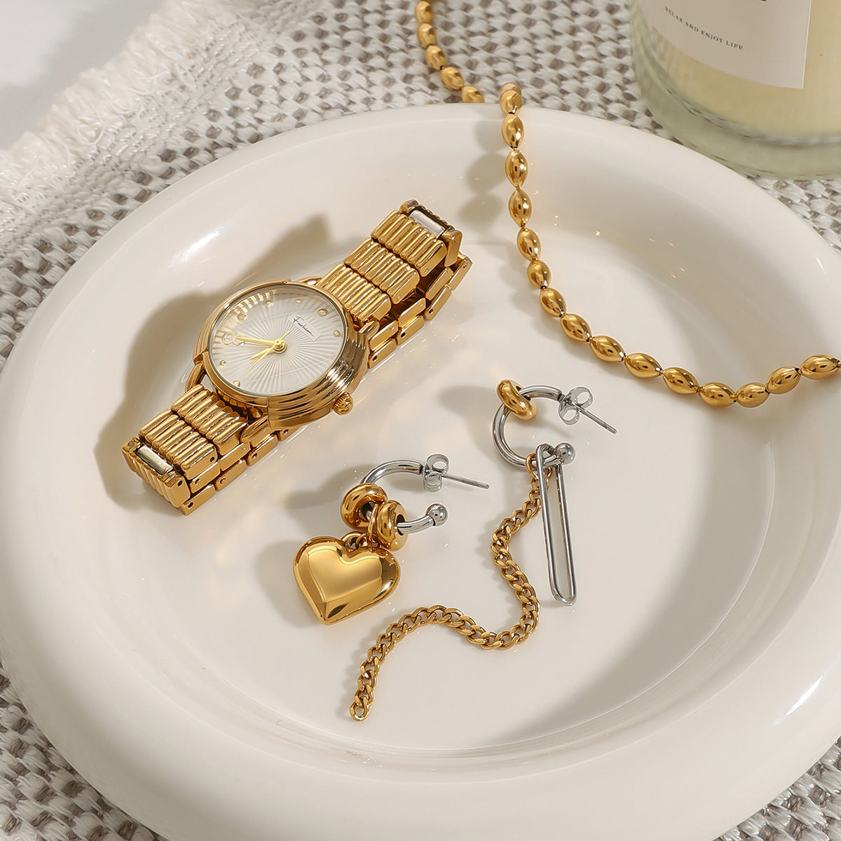 Wholesale 18k gold stainless steel gold and silver color  love geometric lines chain tassel earrings