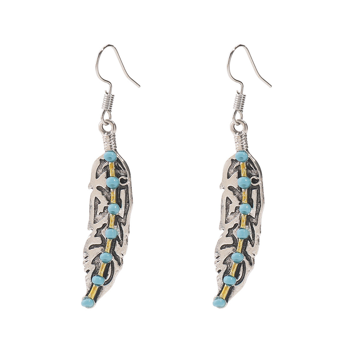 Wholesale vintage Artistic Carved Ancient Silver Earrings Bohemian Ethnic Style with Turquoise Earrings