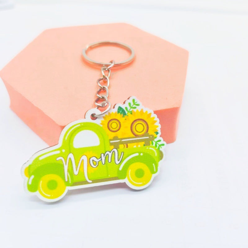 Wholesale Leopard Rainbow MAMA Mother's Day Wooden Keychain Leopard Print ACC-KC-TuoYi010