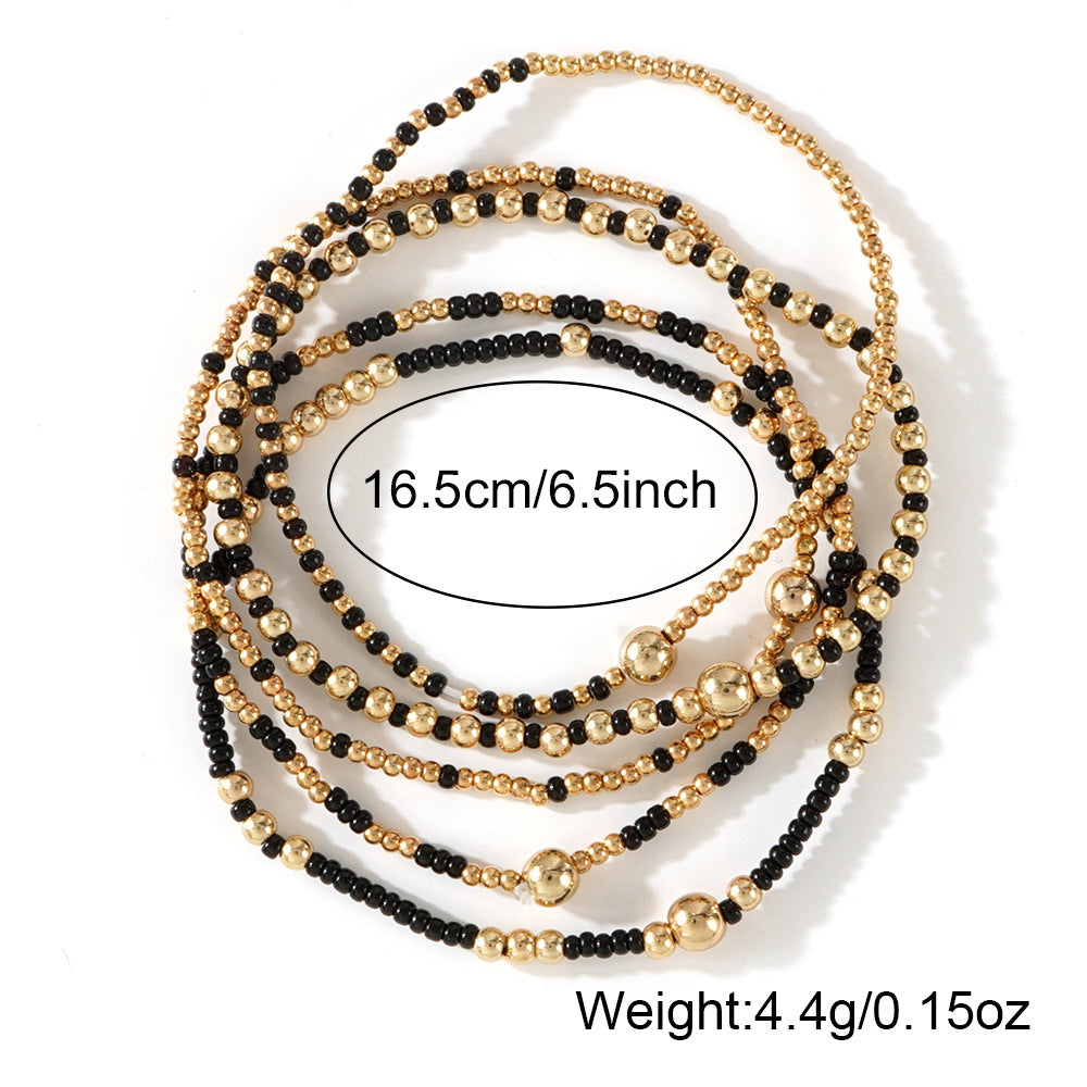 Wholesale Gold Tone Seed Bead Bracelet 5 Piece Set Hand Knitted Geometric Unisex Design Fashion Jewelry Accessory For Everyday Wear And Gifting