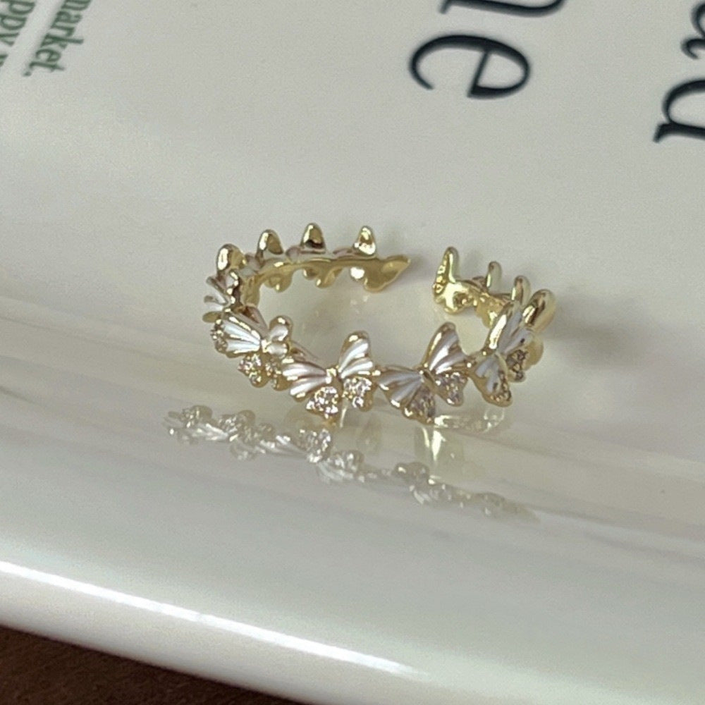 Wholesale Colored Enamel Butterfly Ring Pearl Open Ring ACC-RS-Yues008