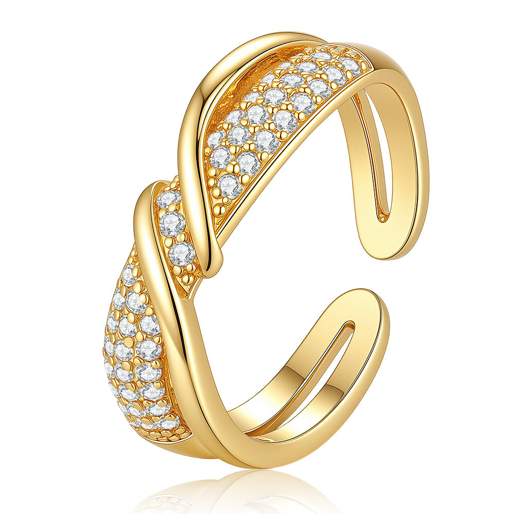 Wholesale Gold Copper Zircon Women S Double Layer Winding Ring Trendy Line Design Jewelry Accessory