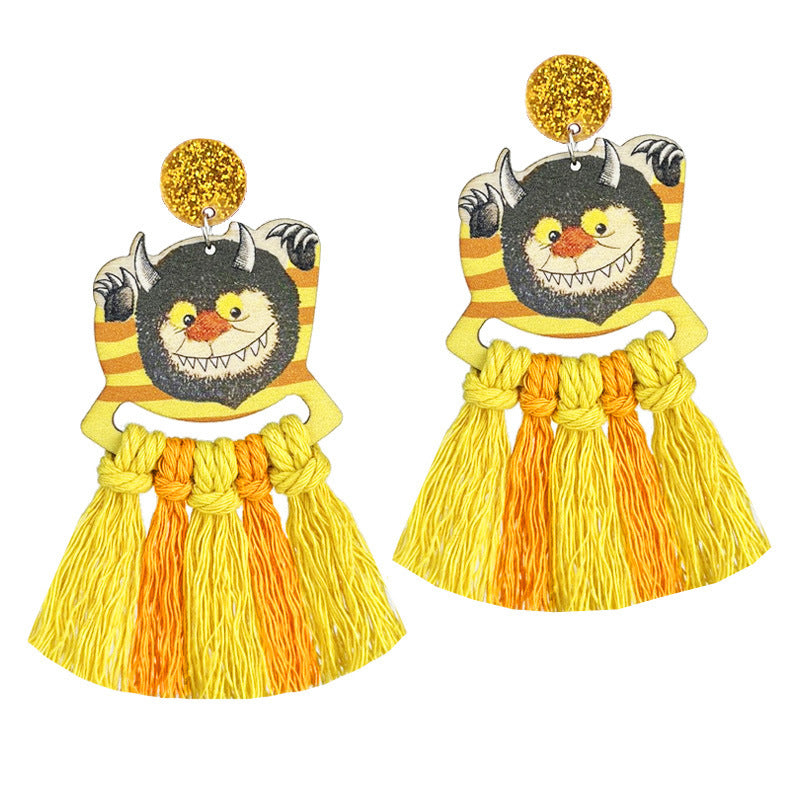 Wholesale 2 Pairs/pack Teacher's Day Colorful Tassel Earrings Hand-woven Multi-color Cute Wood Earrings ACC-ES-HY141