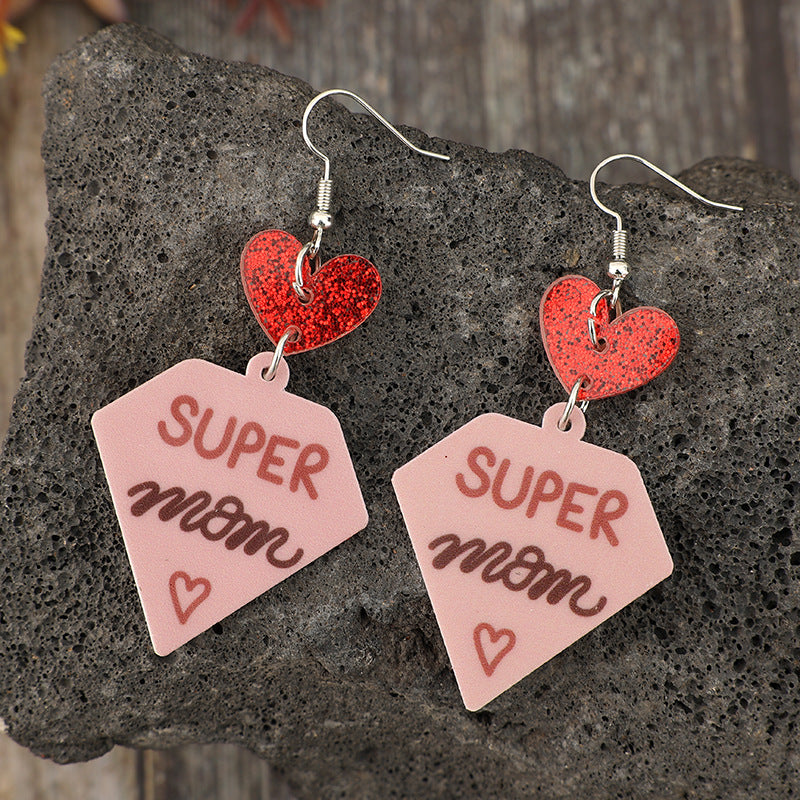 Wholesale Geometric Stitching Sequins Red Heart Mother's Day Earrings