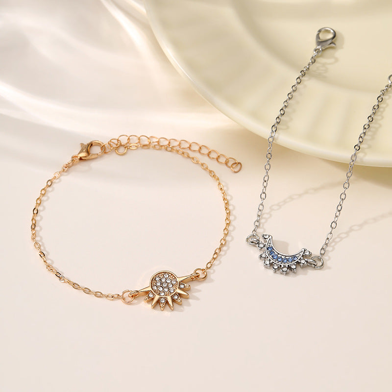 Wholesale Diamond-encrusted Sun and Moon Couple Bracelet