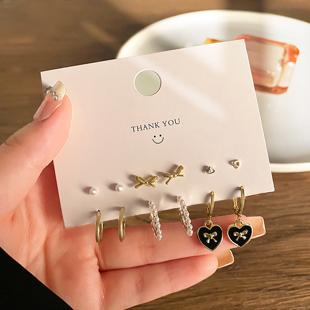 Wholesale 6pcs/set Love Ring  Earrings Distinctive Ear Buckle Advanced Sense Card Earrings