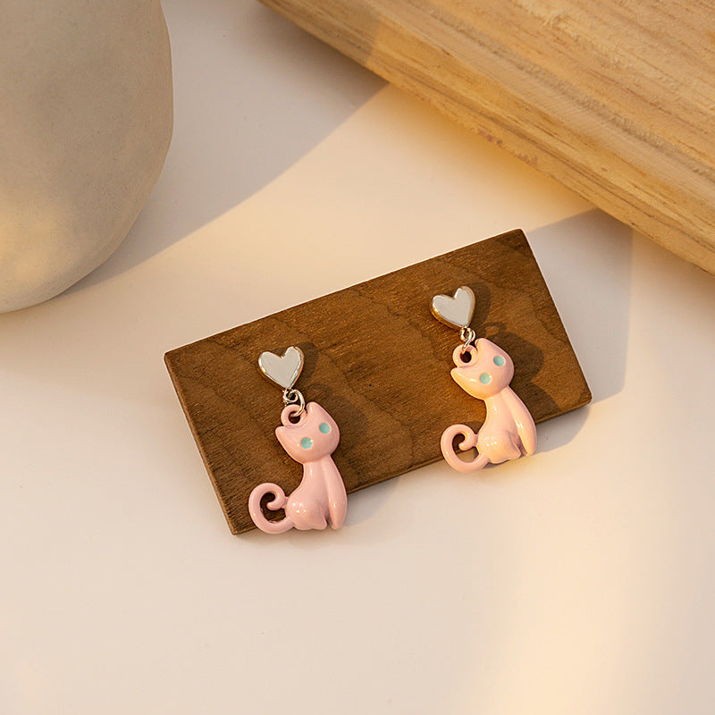 Wholesale Silver Needle Cute Small Oil Drop Cat Earrings ACC-ES-MDD055