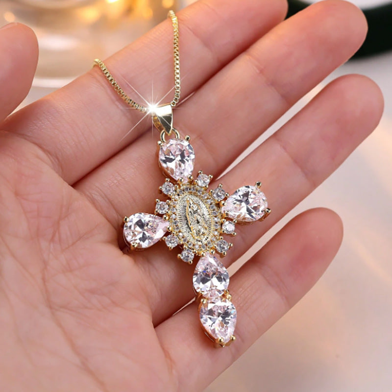Wholesale Full Diamond Our Lady Cross Necklace ACC-NE-FuSu009