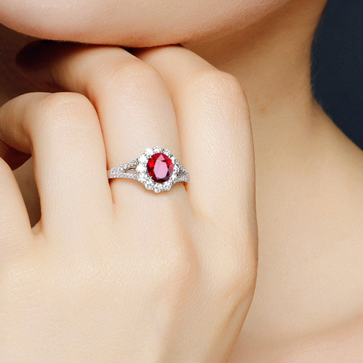 Wholesale Fashion Adjustable Imitation Ruby Cluster Ring Copper Jewelry Accessory