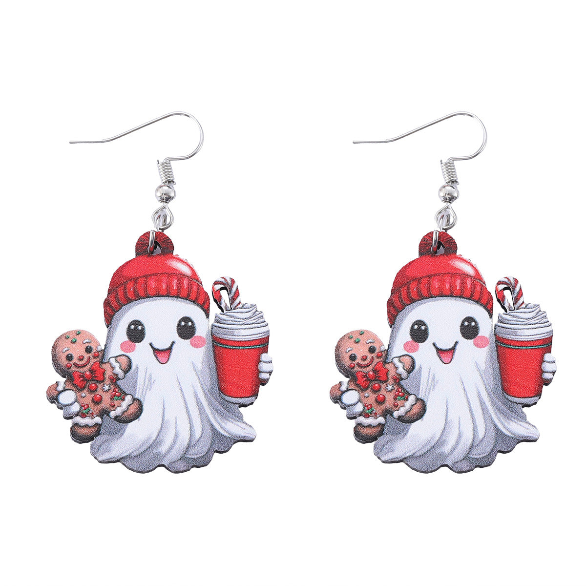 Wholesale  Ghost Christmas Gingerbread Man Coffee Cup Ghost Pendant Earrings