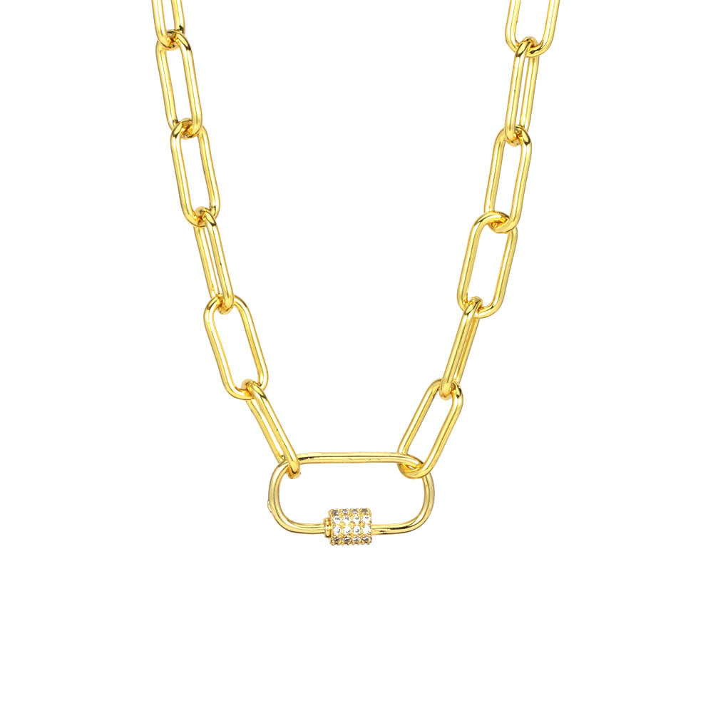Wholesale Skinny hip-hop motorcycle-style circular zircon mountaineering buckle clavicle necklace