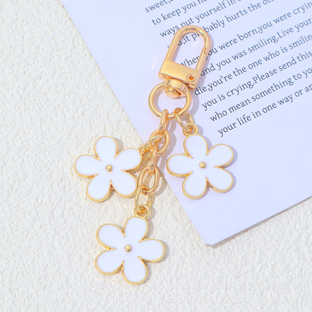 Wholesale Zinc Alloy Oil Dripping Flower Keychain Double-Sided Pendant Bag Charm