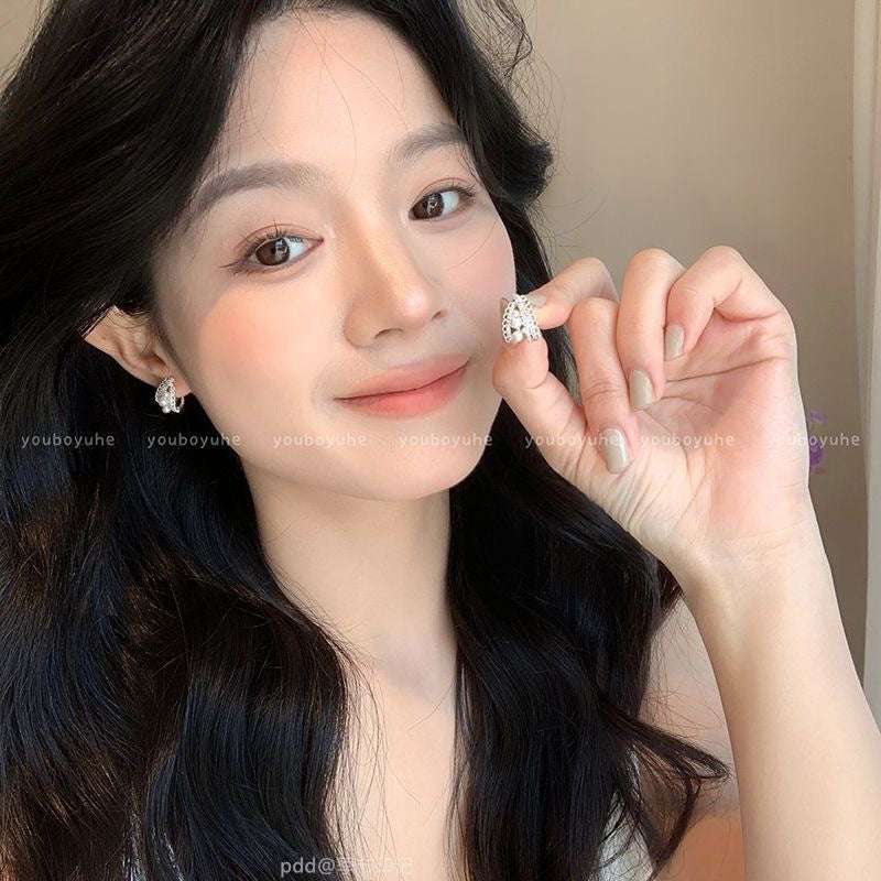 Wholesale Micro-inlaid zircon pearl earrings light luxury lace edge earrings