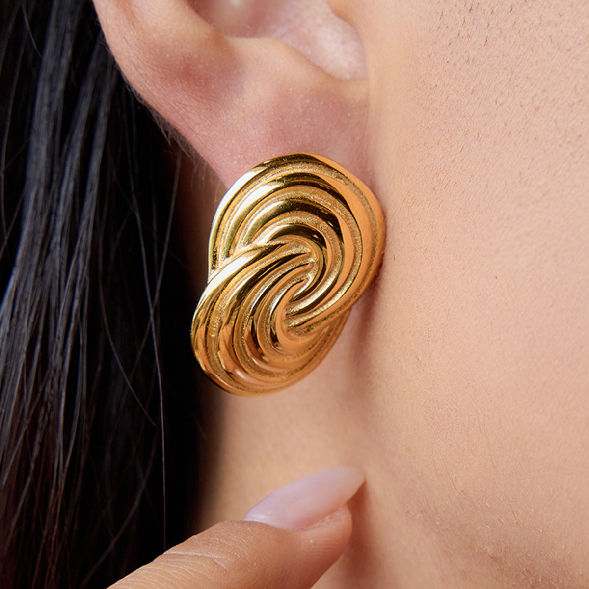 Wholesale 18K Gold Stainless Steel Spiral Wrap Earrings