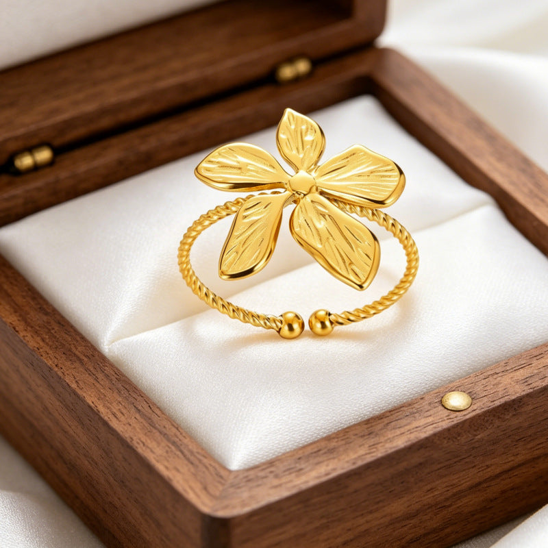 Wholesale Gold-Plated Copper Flower Bracelet &  Ring Set - Fashion Jewelry Accessory for Resale