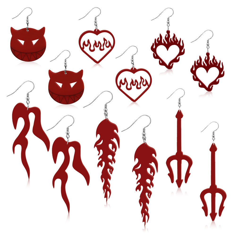 Wholesale  environmentally friendly acrylic ear Halloween red love flame earrings