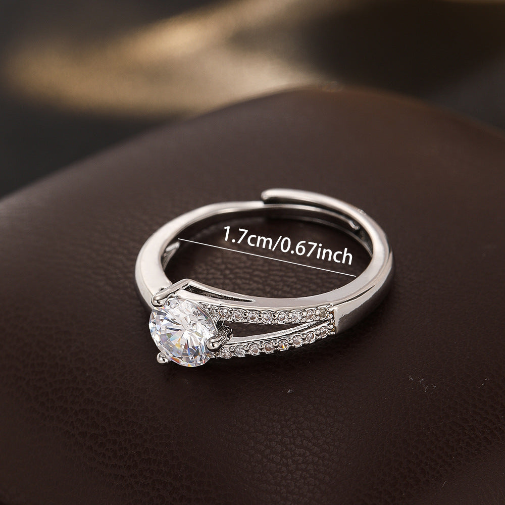 Wholesale Stylish Couple Ring Set Adjustable Silver Open Rings Copper Zircon Fashion Jewelry Accessory