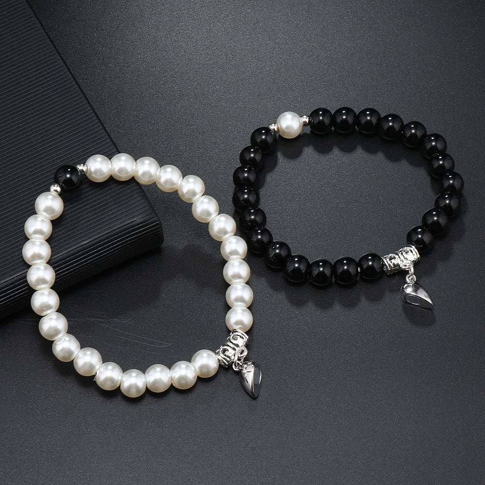 Wholesale Rainbow Beaded Love Magnetic Couple Bracelet