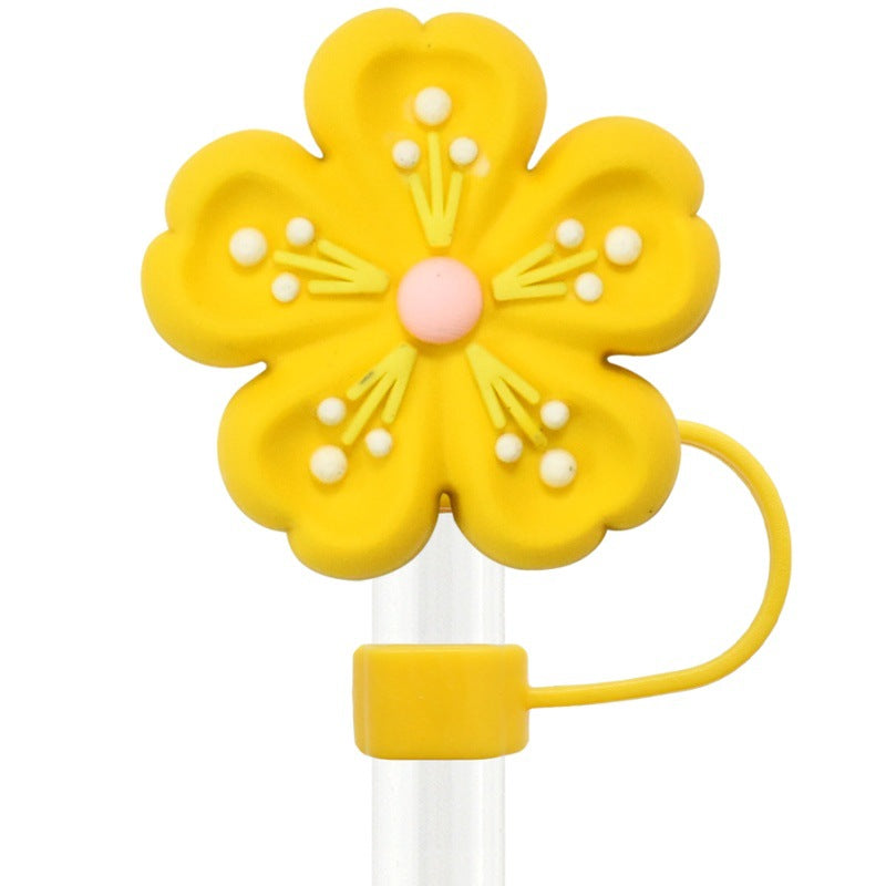 Wholesale   Random 100pcs three-dimensional flower 10mm PVC Soft Straw Tube Cap