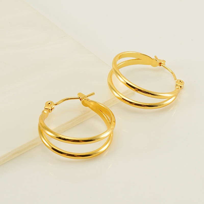 Wholesale Double Layer Stainless Steel Earrings Gold Round Wrap Earrings ACC-ES-ZhongXin003