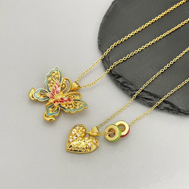 Wholesale Gold Hollow Butterfly Enamel Necklace