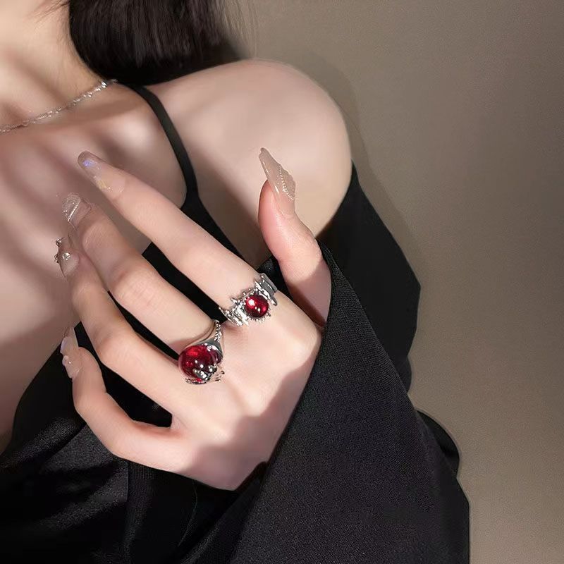 Wholesale Trendy Geometric Red Stone Open Ring For Women Alloy Fashion Accessory Everyday Wear
