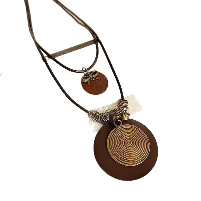 Wholesale Bronze Disc Necklace New Chinese Style Layering Jewelry Gift