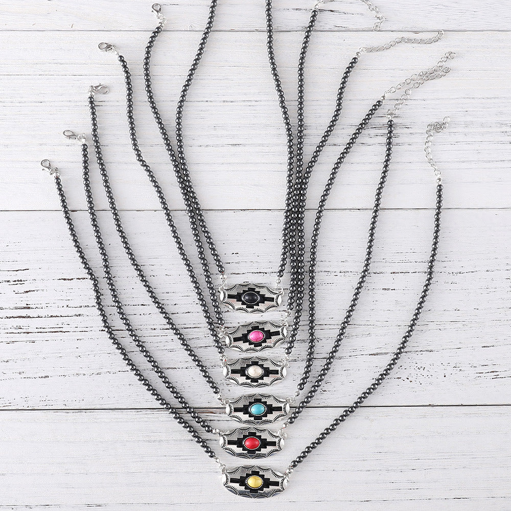 Wholesale  Retro Inlaid Color Turquoise Alloy Necklace