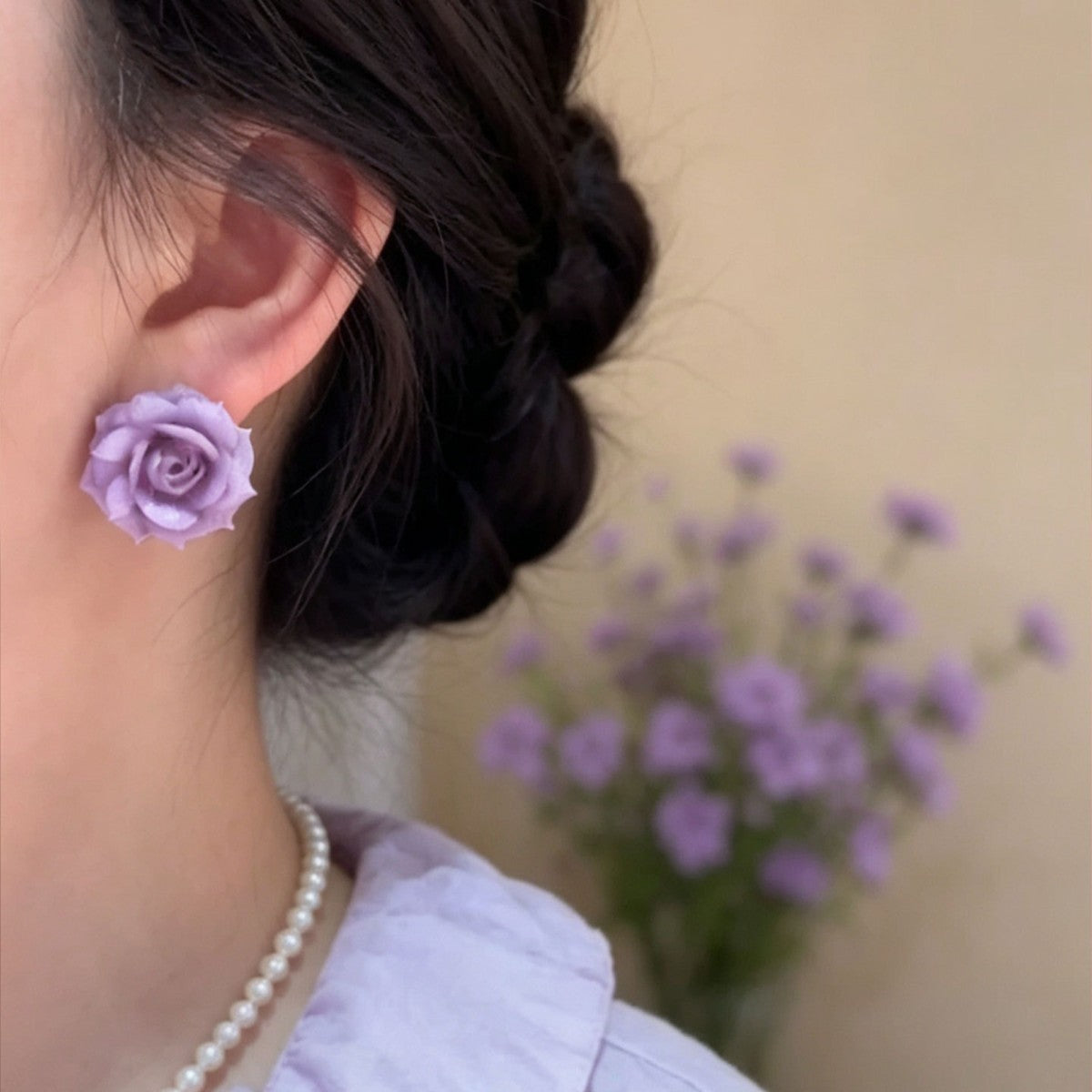 Wholesale Fashion Purple Flower Stud Earrings,  Alloy Jewelry Accessory for Women Boutique Resale