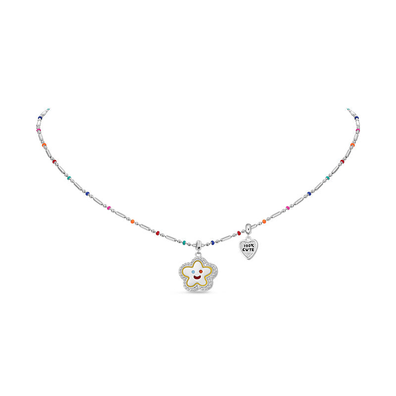 Wholesale Titanium Steel Smiley Flower Beaded Necklace Girls' Light Luxury Necklaces